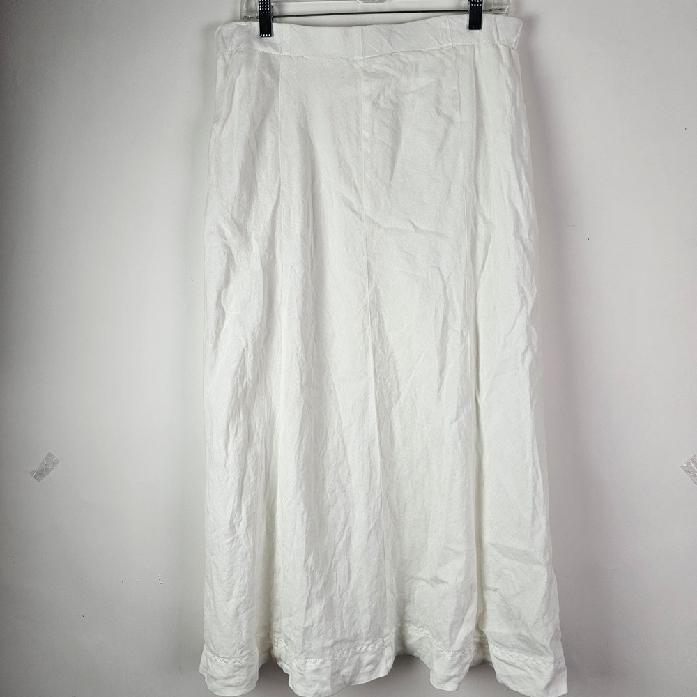 J. Jill Love Linen White Midi Skirt Women Small 100% Linen Cotton Lined Pockets